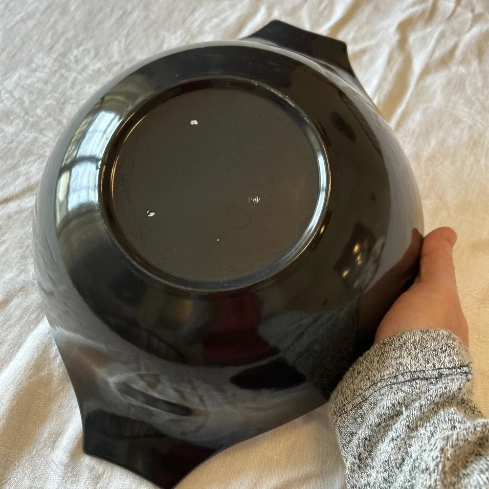 Monterey Pottery Casserole Dish OS Black Lidded‎ Side Handles Retro Kitchen USA